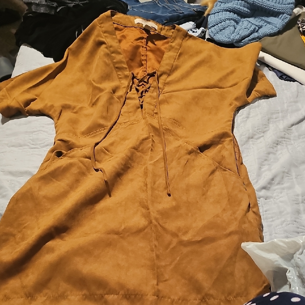 Forever 21 Tan Lace-Up Dress